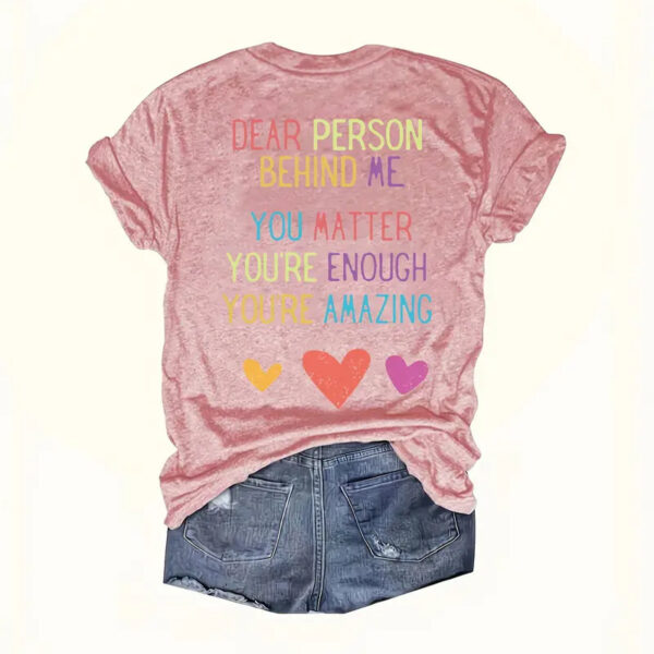 Women's Heart & Slogan Print Round Neck Tee - Love-Inspired Summer Top - Image 2