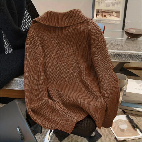 Plus Size Women's Solid Color Single-Breasted Ribbed Knit Cardigan - Long Sleeve Fall&Winter Sweater - Image 3