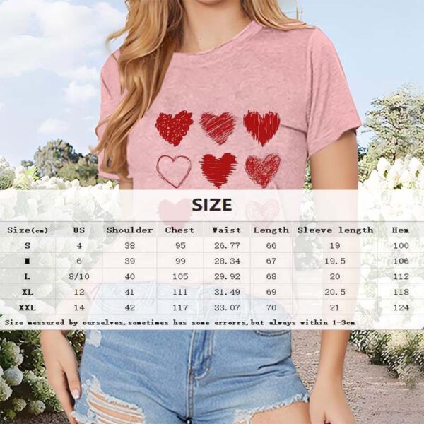 Women's Round Neck Short Sleeve T-Shirt With Patterned Heart Print, Casual Summer Tee - Image 4