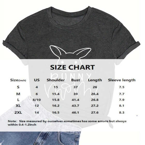 Women's Round Neck Short Sleeve T-Shirt - Cute Bunny Print Summer Casual Tee - Image 4