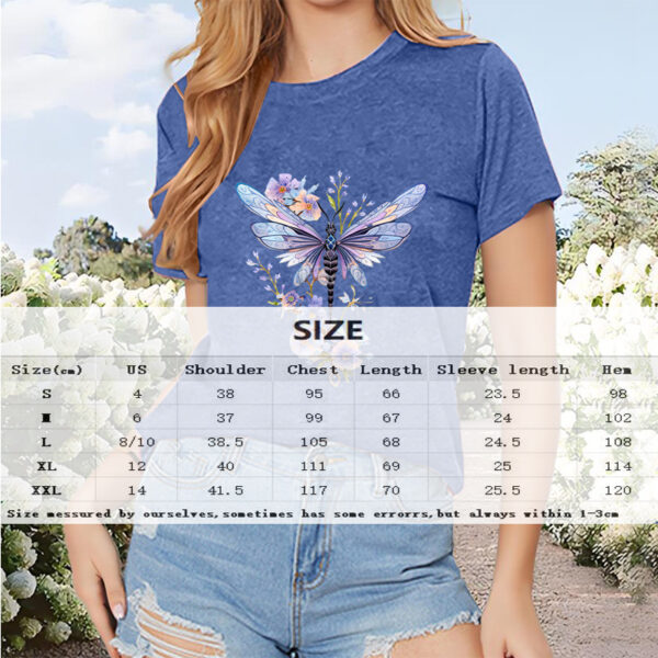 Women's Colorful Butterfly & Floral Print Round Neck T-Shirt - Casual Short Sleeve Summer Top - Image 3