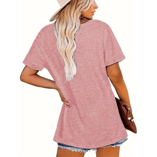 Women's Round Neck Short Sleeve T-Shirt With Patterned Heart Print, Casual Summer Tee - Image 5