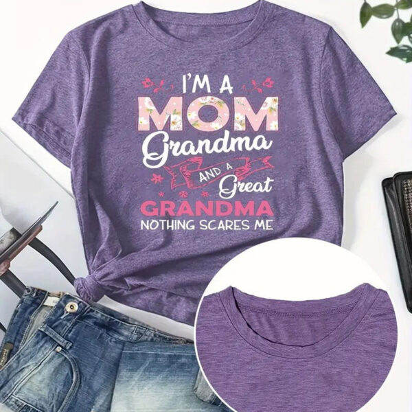 Women's Letter Print Round Neck Short Sleeve T-Shirt, Casual Summer Top - Image 5