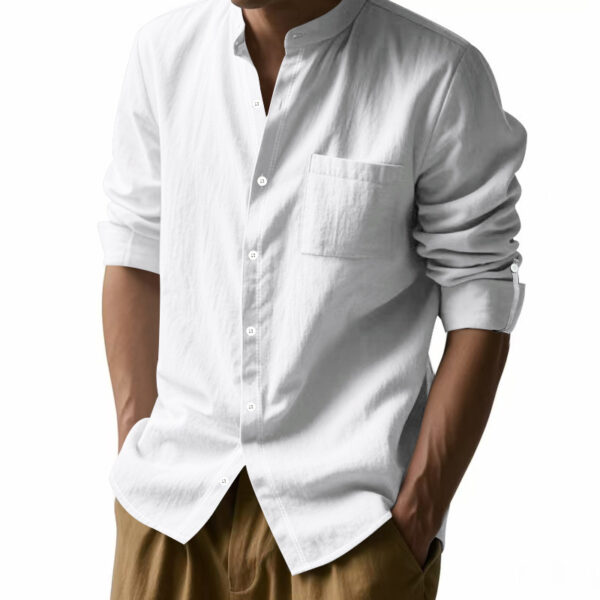 Long Sleeve Stand Collar Shirt With Pockets Casual Men's Clothing - Image 3