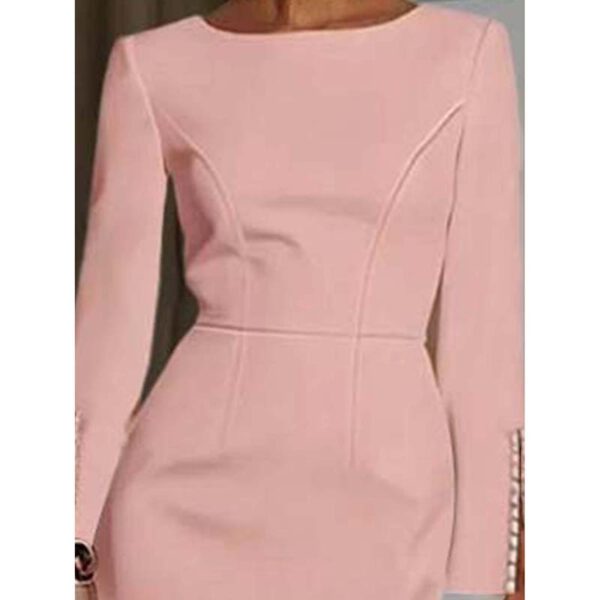 Women's Elegant Pearl Accent Bodycon Midi Dress With Sleeve Split & Back Zipper, Formal Cocktail Party Club Dress - Image 4