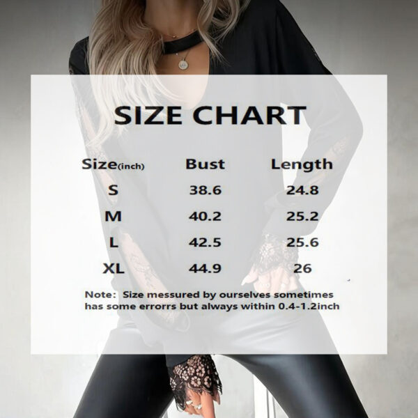 Women's Black Round Neck Lace Hollow Out Long Sleeve Top - Elegant Spring Summer Blouse - Image 2