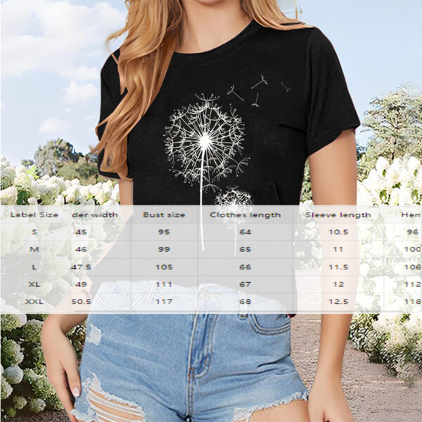 Women's Dandelion Print Round Neck T-Shirt - Casual Short Sleeve Summer Top - Image 2