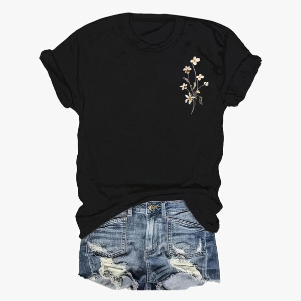 Women's Round Neck Short Sleeve T-Shirt - Front & Back Floral Print Summer Casual Tee - Image 4