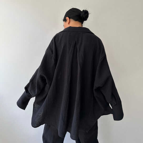 Women's Solid Color Lapel Collar Long Sleeve Shirt & High-Waist Pants Set - Casual Loose Fit Spring&Summer Outfit - Image 5