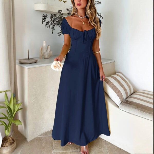 Women's Bohemian Backless Maxi Dress Flowy Ruffled Beach Dress With Adjustable Belt Summer Vacation Boho Dress For Casual Outings - Image 2