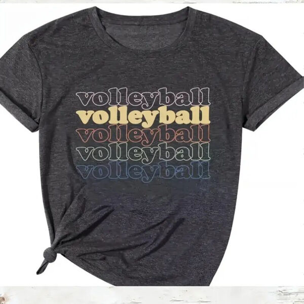 Women's 'Volleyball' Print Round Neck Tee - Sporty Summer Short Sleeve Top - Image 3