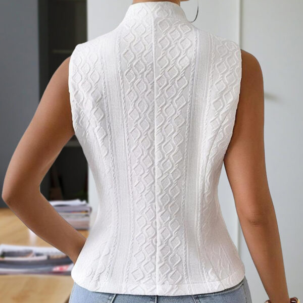 Women's Elegant Solid Color Stand Collar Sleeveless Vest - Ribbed & Button Detail Summer Casual Outerwear - Image 10