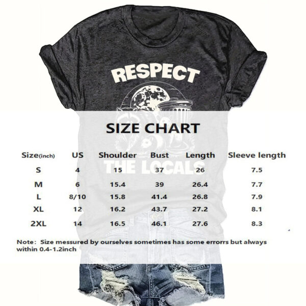 Women's 'RESPECT THE LOCALS' Rodent Print Round Neck Tee - Summer Casual T-Shirt - Image 3