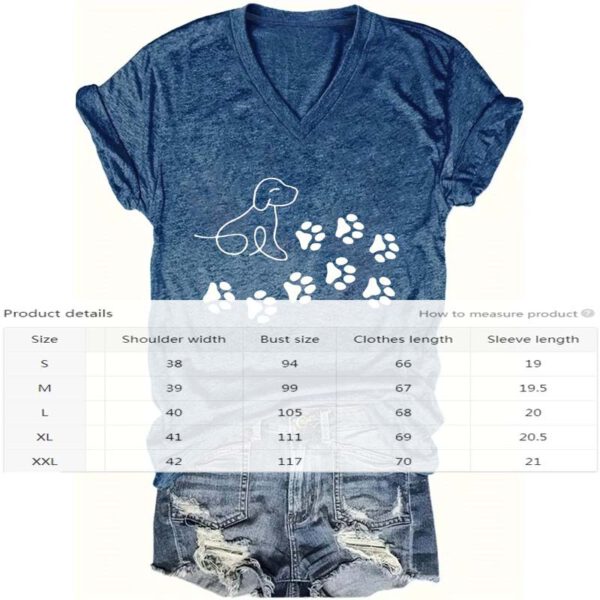 Women's V-Neck Short Sleeve T-Shirt - Cute Puppy & Paw Prints Graphic - Summer Casual Cotton Tee - Image 3