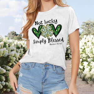 Women's 'Not Lucky' Slogan T-Shirt - Green Clover & Heart Print Casual Tee, Soft Round Neck Summer Top