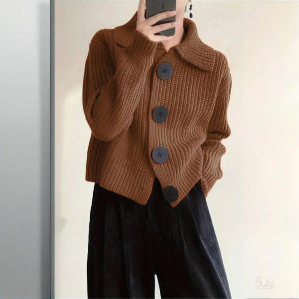 Plus Size Women's Solid Color Single-Breasted Ribbed Knit Cardigan - Long Sleeve Fall&Winter Sweater - Image 7
