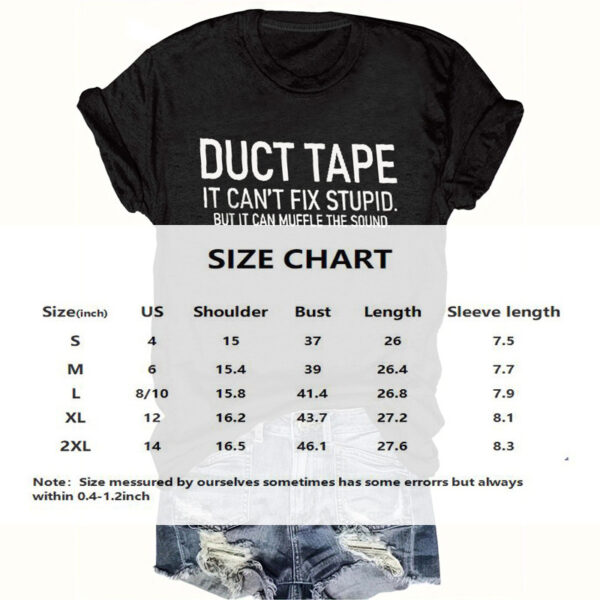 Women's Black Round Neck Slogan Print T-Shirt - Casual Short Sleeve Tee - Image 4