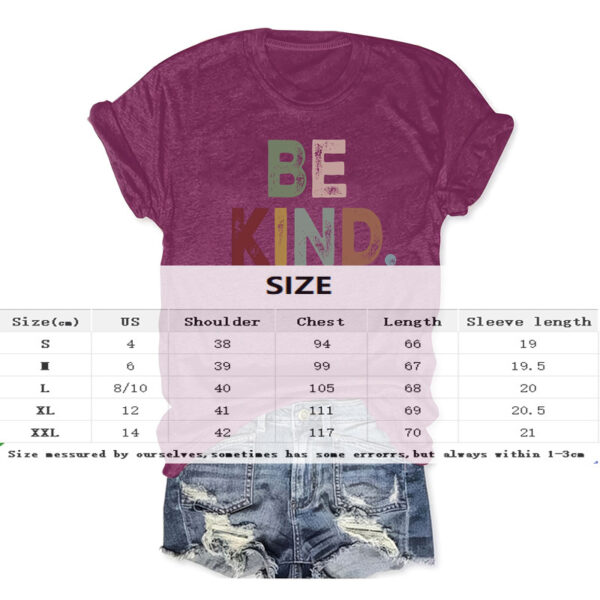 Women's 'BE KIND' Slogan T-Shirt Casual Round Neck Short Sleeve Tee - Image 2