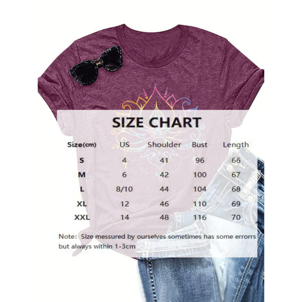 Women's Round Neck Short Sleeve T-Shirt With Colorful Lotus Print, Casual Summer Top - Image 10