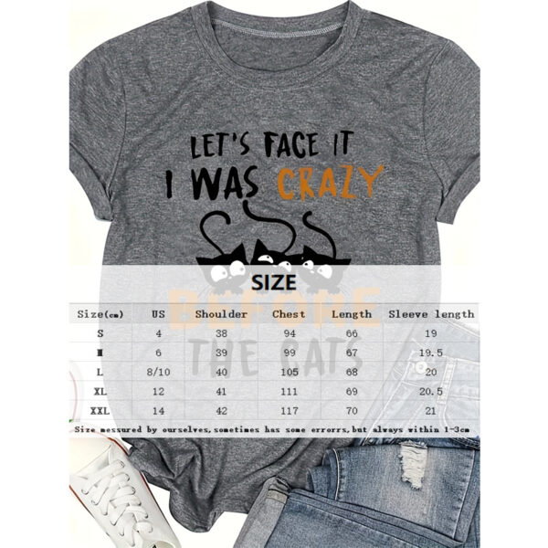 Women's Cat & Short Sentence Print Round Neck Tee - Playful Summer T-Shirt - Image 2