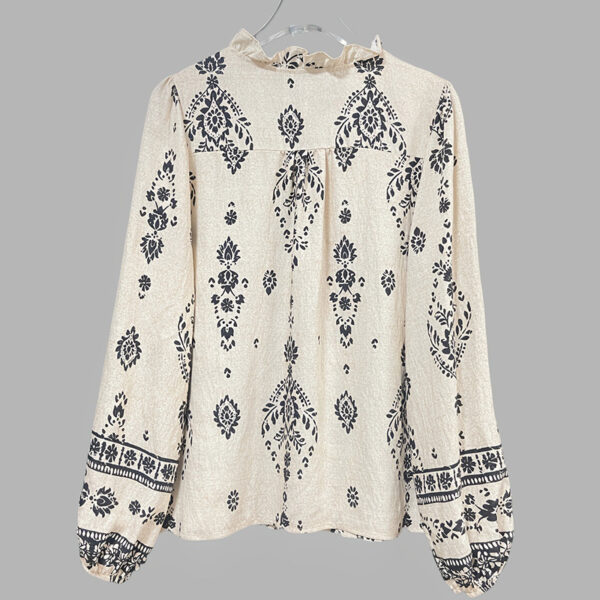 Women's Elegant Printed Blouse - Flowy Boho Shirt With Lantern Sleeves & Lace Trim, Vintage Ethnic Style Loose Top For Spring&Fall - Image 6