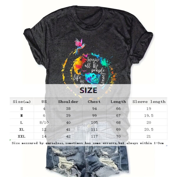 Women's Round Neck Short Sleeve Colorful Birds Around Earth Print T-Shirt Casual Summer Top - Image 4