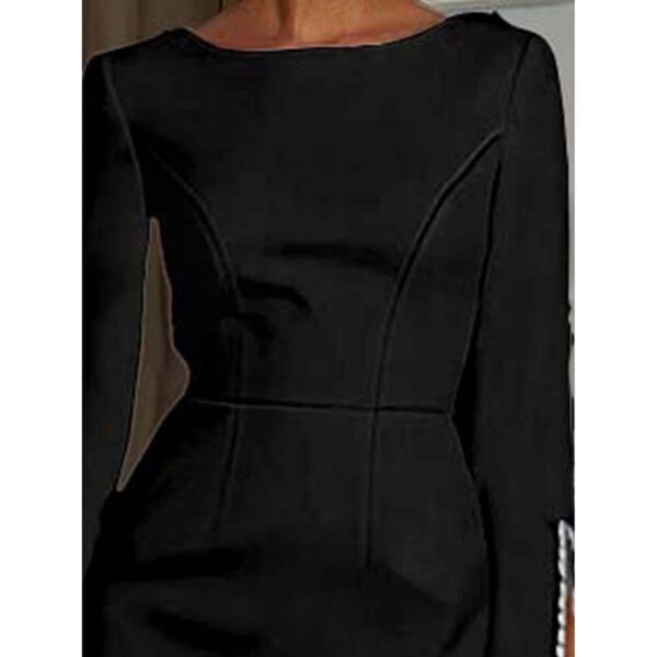 Women's Elegant Pearl Accent Bodycon Midi Dress With Sleeve Split & Back Zipper, Formal Cocktail Party Club Dress - Image 6