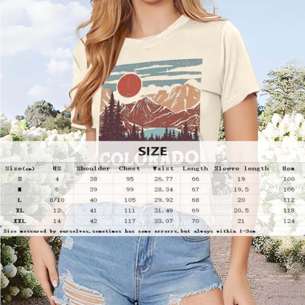 Women's Round Neck Short Sleeve T-Shirt - Sun Over Mountains & 'COLORADO' Print, Casual Summer Tee - Image 2
