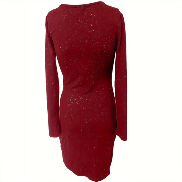 Elegant Women's Solid Color V-Neck Bodycon Dress - Long Sleeve Slim Fit Party Dress For Fall&Spring - Image 5