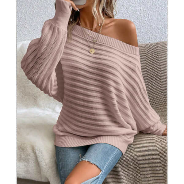 Women's Off Shoulder Sweater Batwing Sleeve Pullover Top Fall Casual Loose Knit Long Sleeve - Image 10