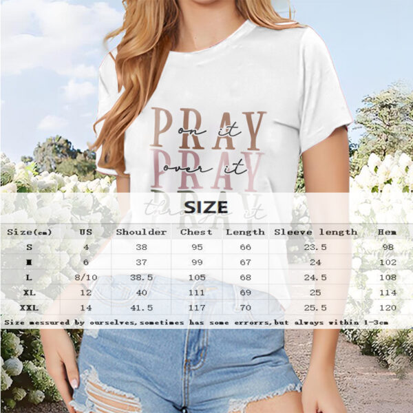 Women's 'PRAY' Print Round Neck Short Sleeve T-Shirt, Casual Summer Tee - Image 3