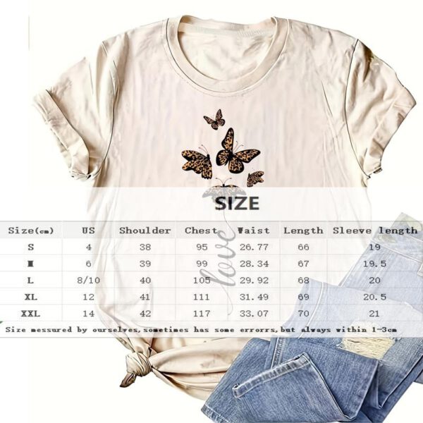 Women's Round Neck Short Sleeve Leopard Butterfly & 'LOVE' Print T-Shirt Casual Summer Top - Image 2
