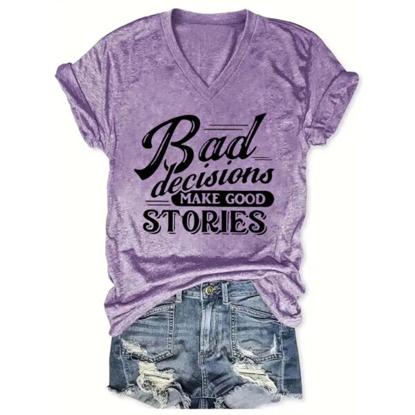 Women's V-Neck Street Style T-Shirt - Trendy Slogan Print - Summer Casual Short Sleeve Top - Image 2
