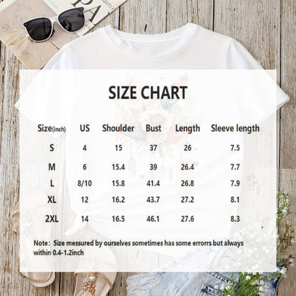 Women's Floral & Leaf Print Round Neck Tee - Summer Casual Basic T-Shirt - Image 3