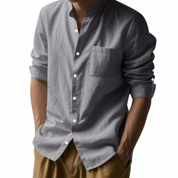 Long Sleeve Stand Collar Shirt With Pockets Casual Men's Clothing - Image 9