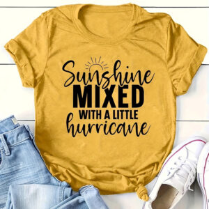 Women's Yellow Round Neck Short Sleeve T-Shirt - Casual Summer Top With English Print