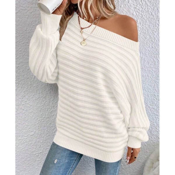 Women's Off Shoulder Sweater Batwing Sleeve Pullover Top Fall Casual Loose Knit Long Sleeve - Image 2