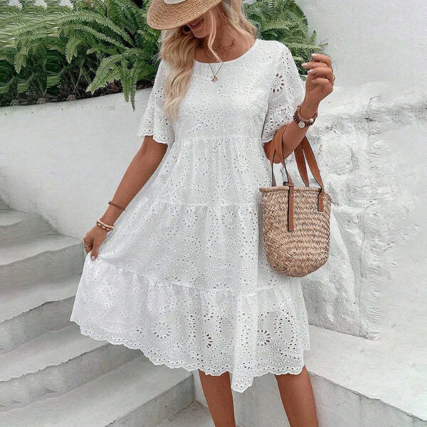 Women's Round Neck Embroidered Lace Short Sleeve A-Line Elegant Summer Vacation Dress