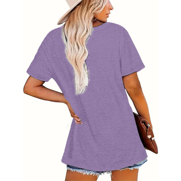 Women's V-Neck Street Style T-Shirt - Trendy Slogan Print - Summer Casual Short Sleeve Top - Image 4