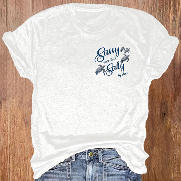 Women's Round Neck Turtle & Slogan Graphic Tee - Playful Summer Essential - Image 4