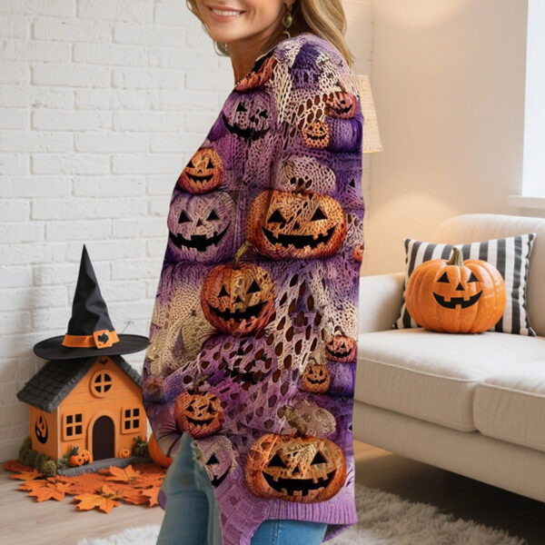 Women's Diamond Hollow Out Batwing Sleeve Top - Loose Fit Pumpkin Halloween Print Blouse For Spring Summer - Image 7