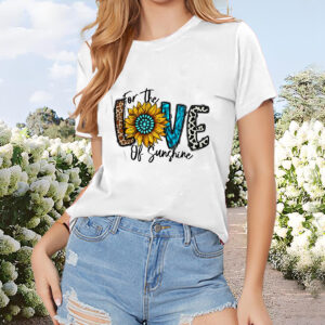 Women's Round Neck Short Sleeve T-Shirt With 'LOVE' & Sunflower Print