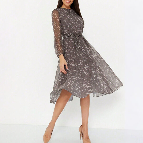 European And American Leisure Vacation Style Polka Dot Long Sleeve Maxi Dress - Image 7