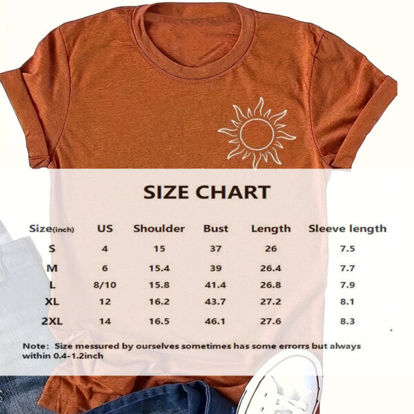Women's Sun Print Crew Neck T-Shirt, Casual Short Sleeve Top For Spring & Summer - Image 3