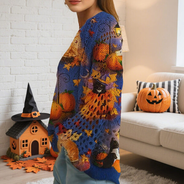 Women's Diamond Hollow Out Batwing Sleeve Top - Loose Fit Pumpkin Halloween Print Blouse For Spring Summer - Image 6