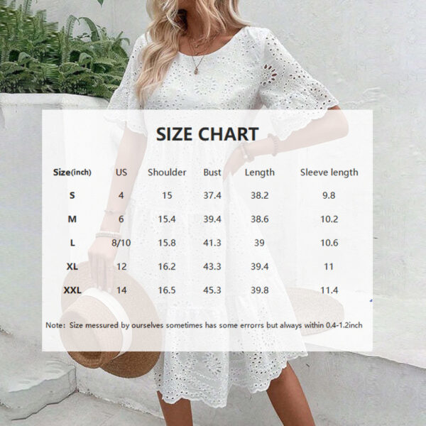 Women's Round Neck Embroidered Lace Short Sleeve A-Line Elegant Summer Vacation Dress - Image 6