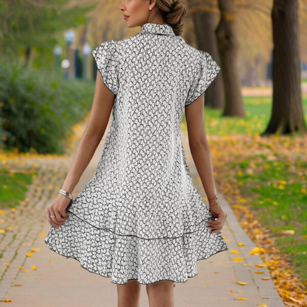 Women's Solid Color Print V-Neck Short Sleeve Dress - Summer Comfort Lace Trim Dress With Tie Detail - Image 7