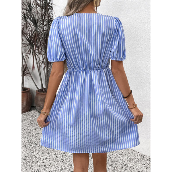 Women's Striped Tie Front Puff Sleeve Summer Casual Mini Dresses Loose Flowy Sundress - Image 9