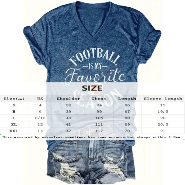 Women's V-Neck Short Sleeve T-Shirt With Letter & Football Print, Casual Summer Tee - Image 3