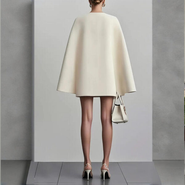 Women's Elegant Solid Color V Neck Double-Breasted Cape Blazer Dress Spring & Summer Party Banquet Outfit - Image 6